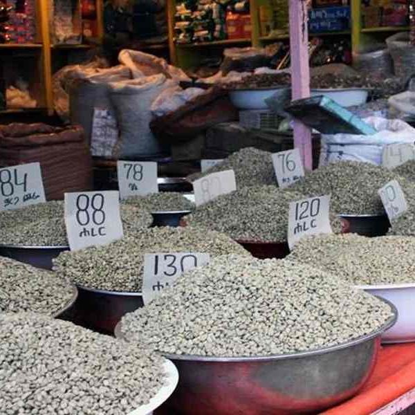 Tourists exploring a coffee bean shop in Addis Ababa during a cultural tour