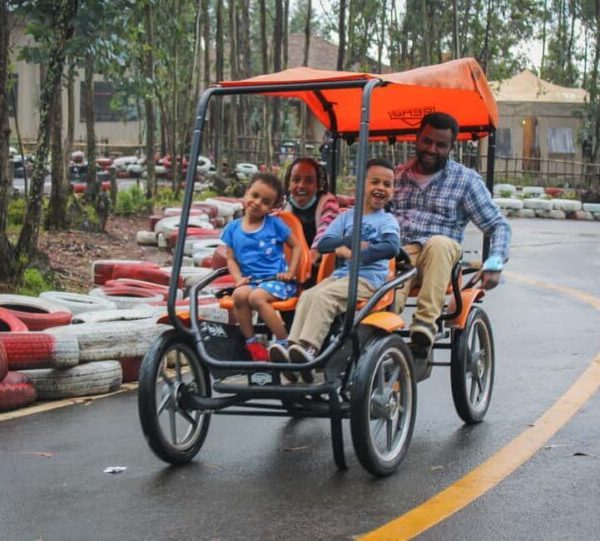 Family enjoying a horse-drawn carriage ride during a city tour in Addis Ababa