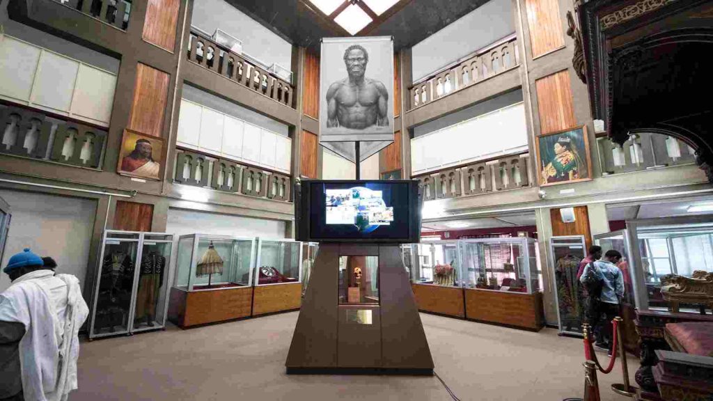 Visitors exploring the Human Evolution exhibit at the National Museum of Ethiopia in Addis Ababa