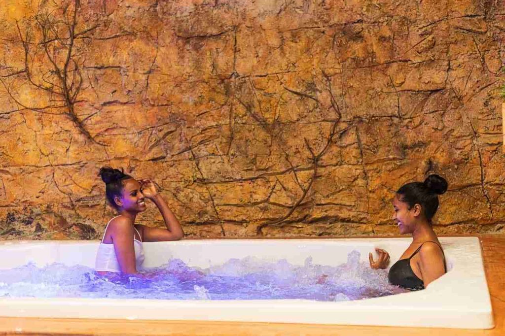 Tourists enjoying a Jacuzzi at Entoto Spa during a relaxing tour in Addis Ababa
