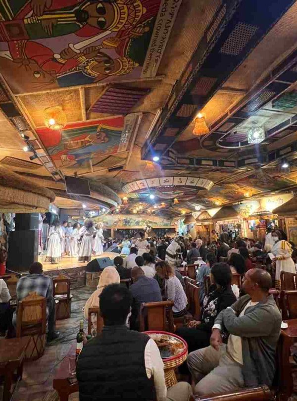 Addis Ababa nightlife with illuminated streets, bars, and live music venues